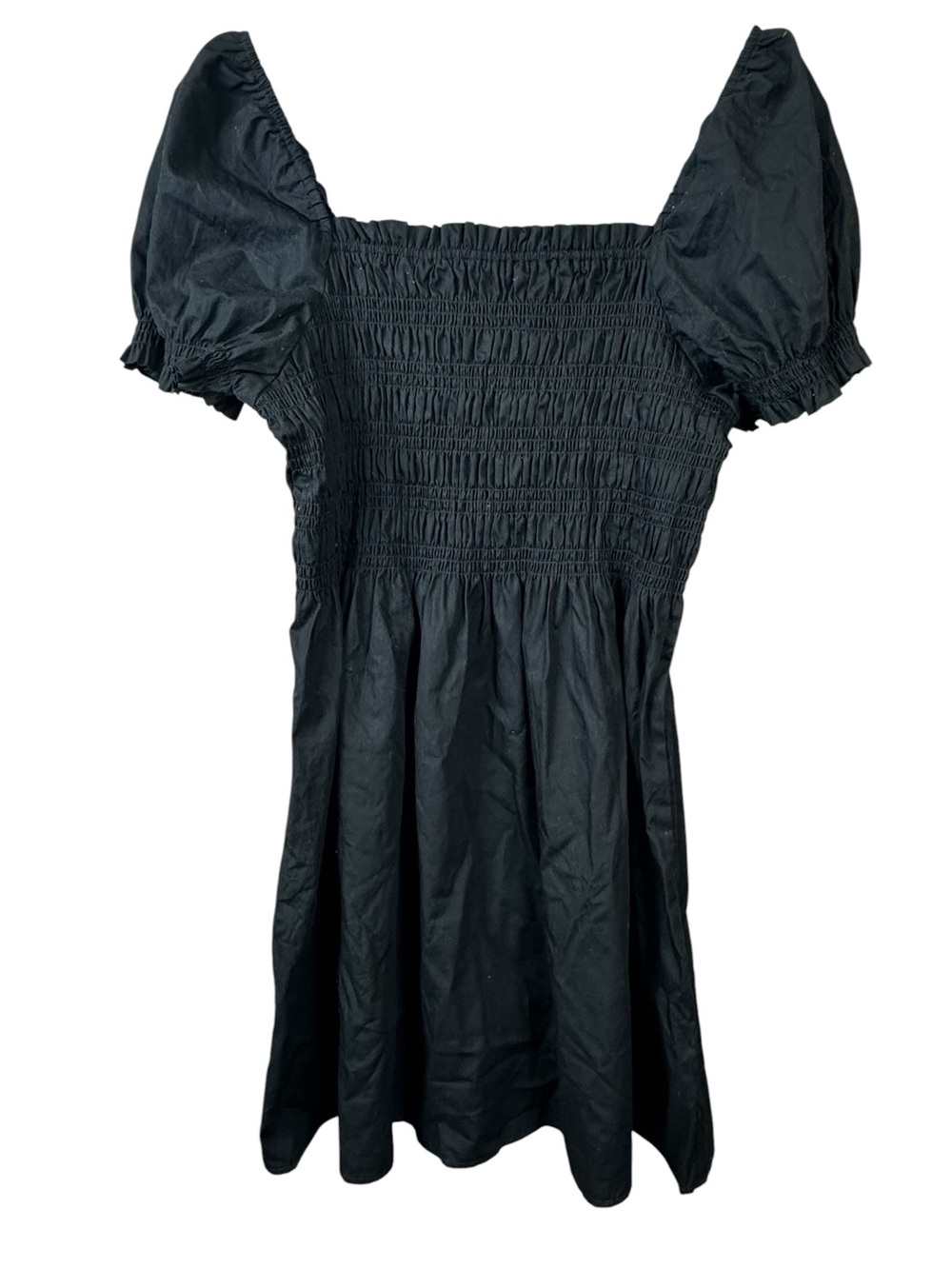 H&M Divided Black Smocked Poplin Cotton Dress Women Sz L Nwt
